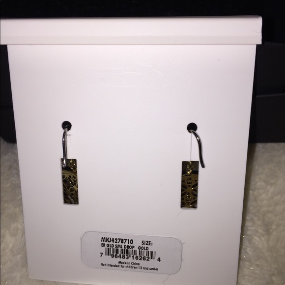 MK Monogram Gold Tone Drop Earrings Crystals - Picture 3 of 3